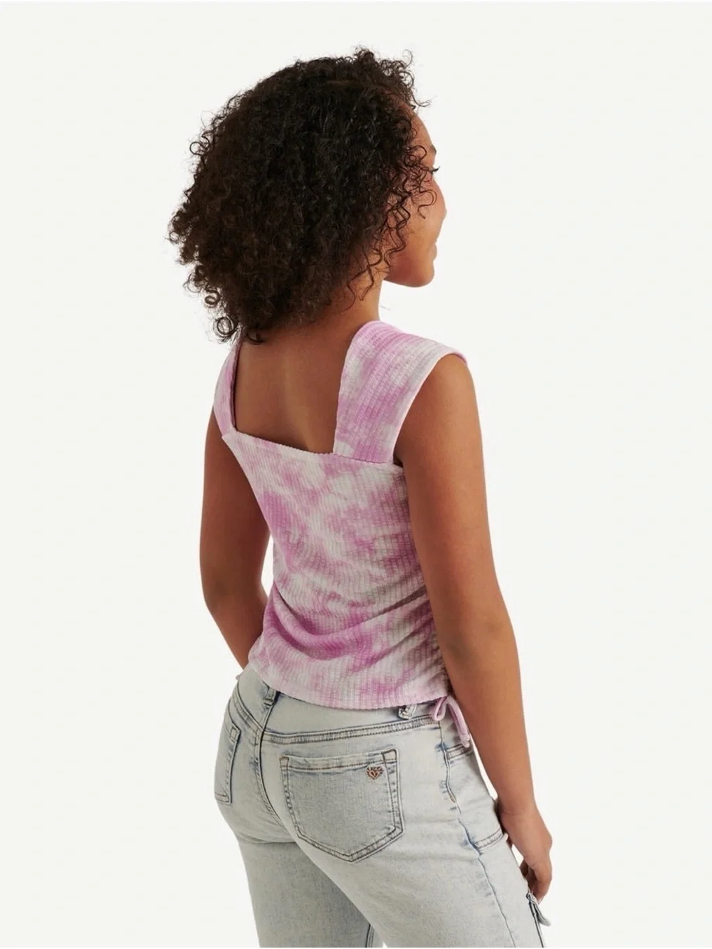 Justice Girls Tie-Dye Ribbed Square-Neck Tank Top - Pink size 5/6
